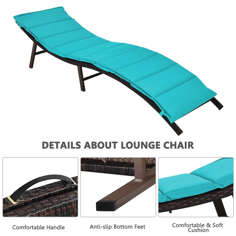 Juego de 2 sillas chaise longue plegables de mimbre para descansar, con - 81x 23.5x 20