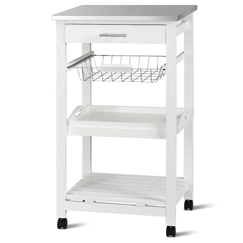 Carrito de cocina con ruedas, cesta de almacenamiento y cajones - 18.5 x 14.5 x 33 ( L x W x H )