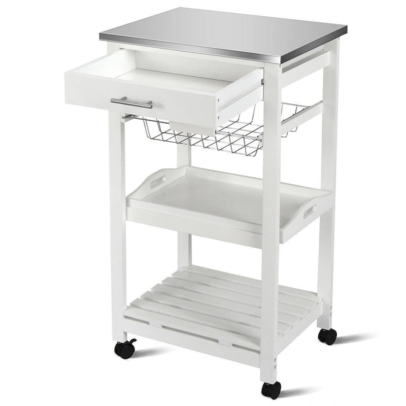 Mobilny wózek kuchenny z koszykiem do przechowywania i szufladami - 18.5 x 14.5 x 33 ( L x W x H )