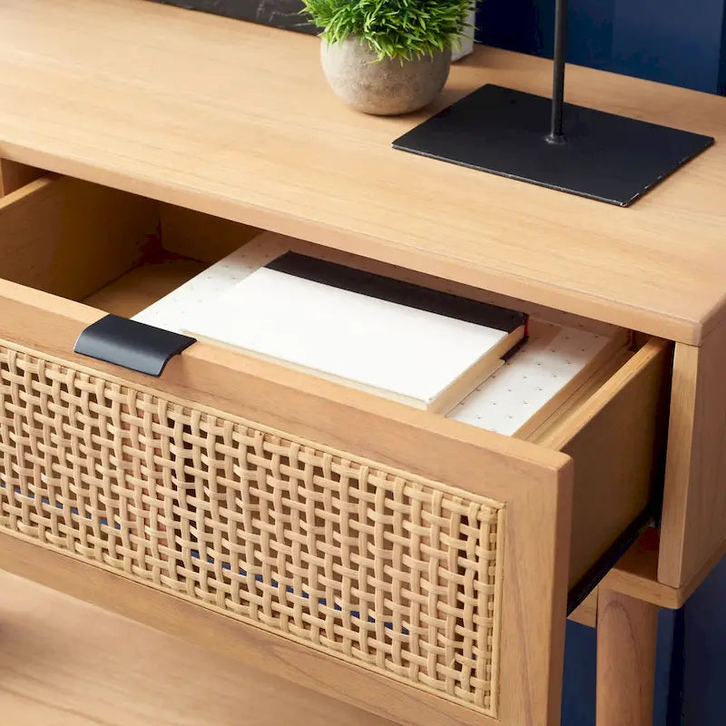 Mesa consola de ratán con 2 cajones - 42 pulgadas de ancho x 14 pulgadas de profundidad x 31 pulgadas de alto - 42Wx14Dx31H