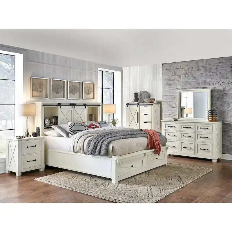 Letto a piattaforma con contenitore in legno massello