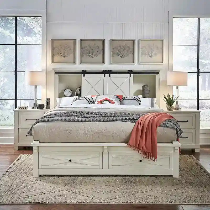 Letto a piattaforma con contenitore in legno massello