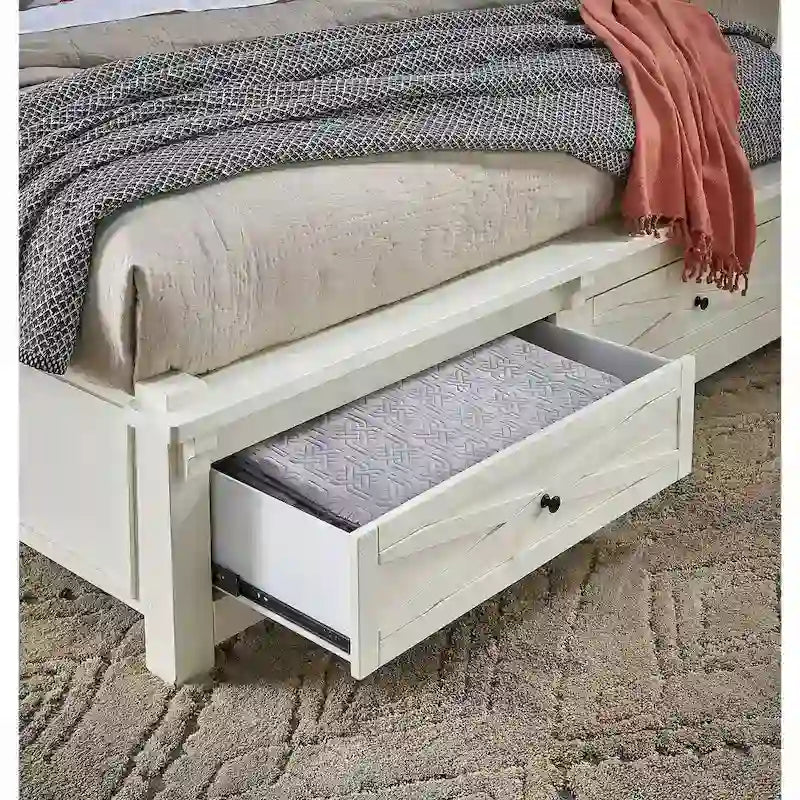 Letto a piattaforma con contenitore in legno massello