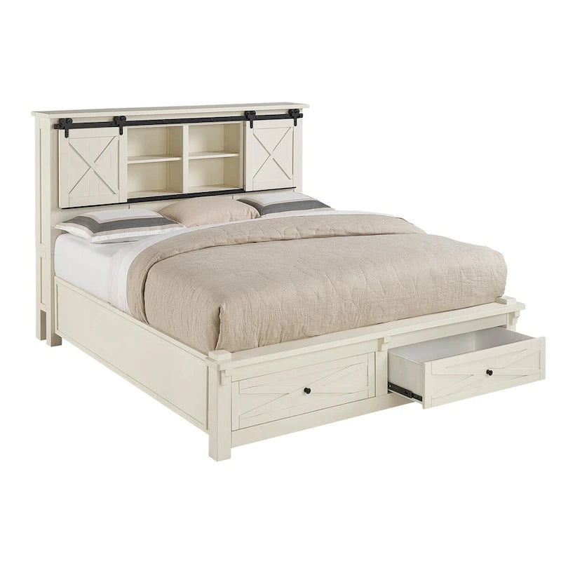 Letto a piattaforma con contenitore in legno massello