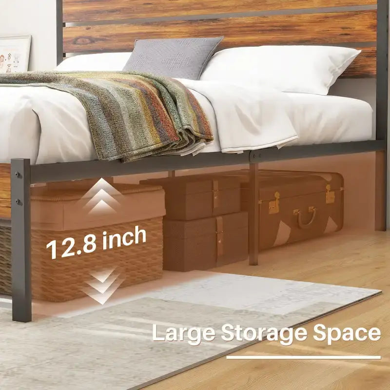 Letto a piattaforma in legno con testiera, senza necessità di rete a doghe