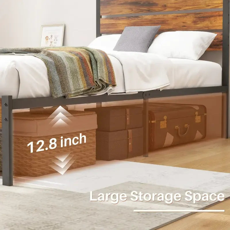 Letto a piattaforma in legno con testiera, senza necessità di rete a doghe