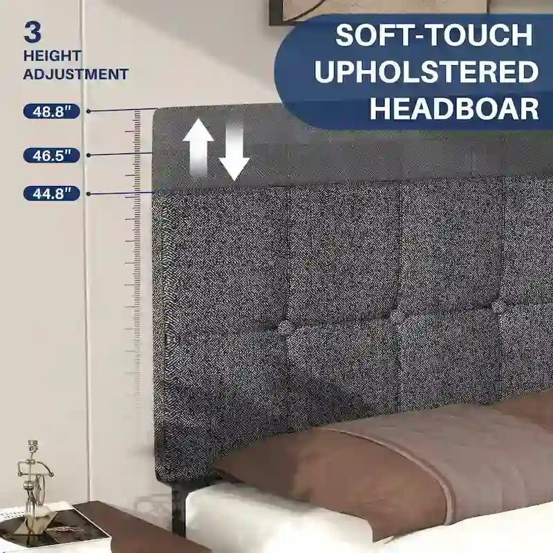 Letto a piattaforma in legno con testiera, senza necessità di rete a doghe