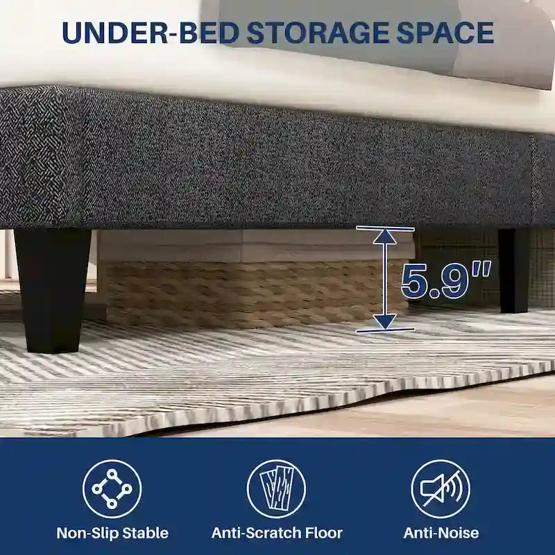 Letto a piattaforma in legno con testiera, senza necessità di rete a doghe