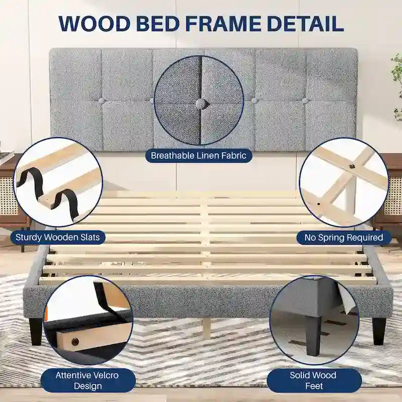 Letto a piattaforma in legno con testiera, senza necessità di rete a doghe