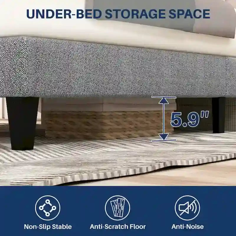 Letto a piattaforma in legno con testiera, senza necessità di rete a doghe
