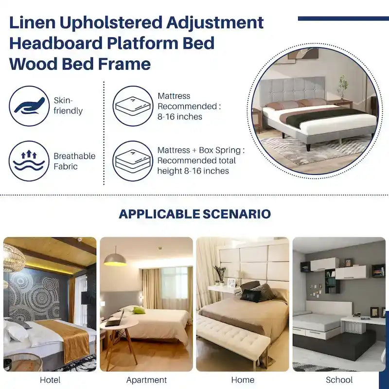 Letto a piattaforma in legno con testiera, senza necessità di rete a doghe