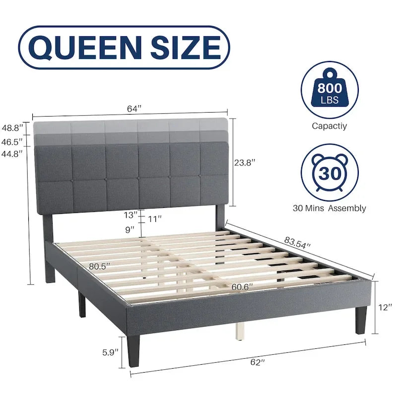 Letto a piattaforma in legno con testiera, senza necessità di rete a doghe