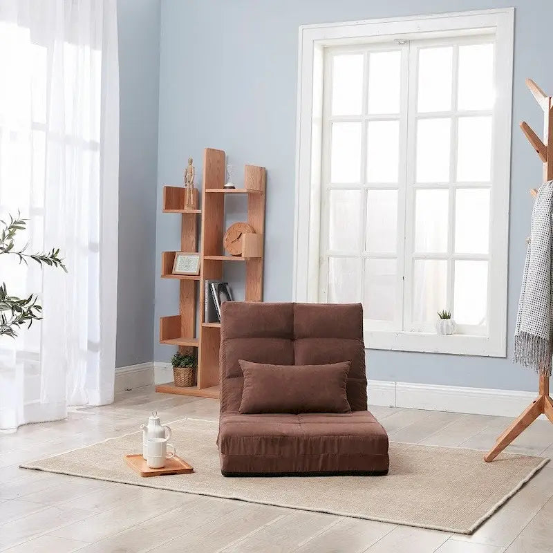 Sofá cama triple plegable, sofá de suelo ajustable con una almohada y 5 posiciones reclinables