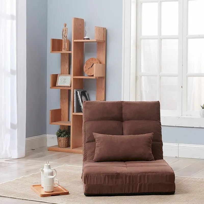 Sofá cama triple plegable, sofá de suelo ajustable con una almohada y 5 posiciones reclinables
