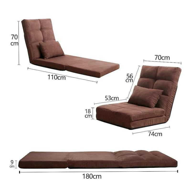Sofá cama triple plegable, sofá de suelo ajustable con una almohada y 5 posiciones reclinables