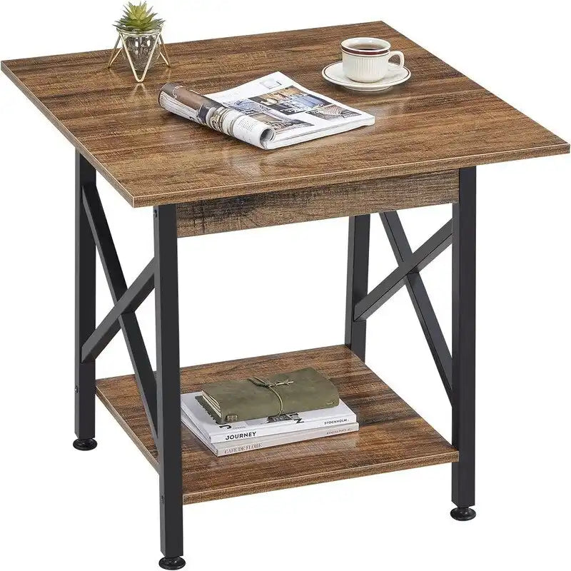 Stolik pomocniczy o industrialnym designie, duży stolik boczny - 23.62D x 23.62W x 23.43H