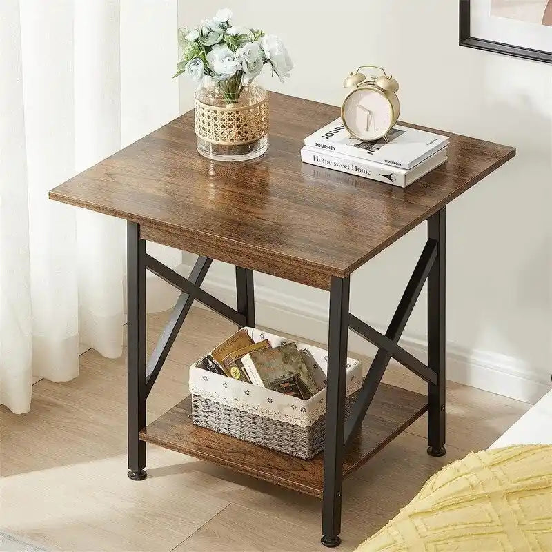 Mesa auxiliar de 24 pulgadas con diseño industrial - mesa lateral grande - 23.62D x 23.62W x 23.43H
