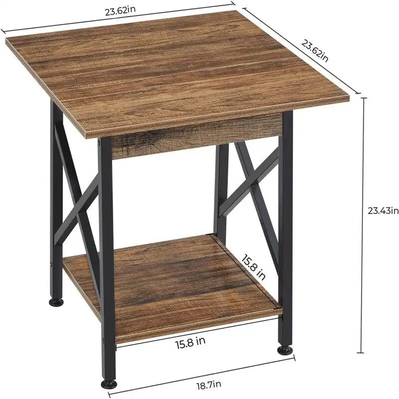 Mesa auxiliar de 24 pulgadas con diseño industrial - mesa lateral grande - 23.62D x 23.62W x 23.43H