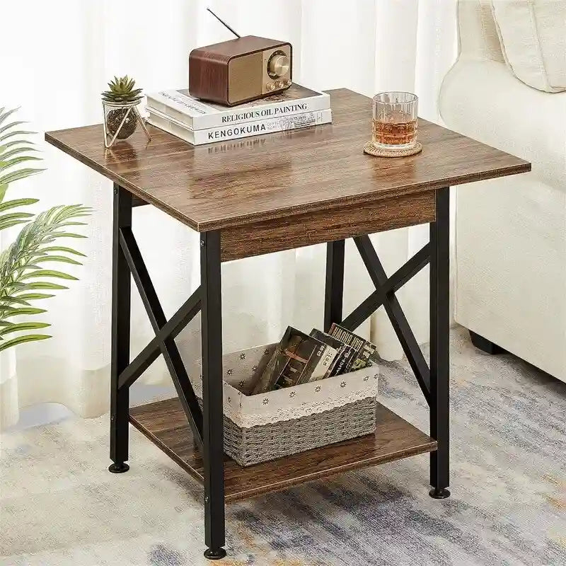 Mesa auxiliar de 24 pulgadas con diseño industrial - mesa lateral grande - 23.62D x 23.62W x 23.43H