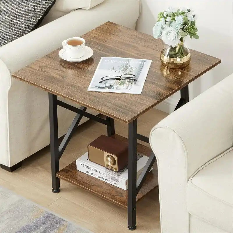 Stolik pomocniczy o industrialnym designie, duży stolik boczny - 23.62D x 23.62W x 23.43H