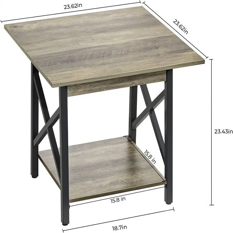 Mesa auxiliar de 24 pulgadas con diseño industrial - mesa lateral grande - 23.62D x 23.62W x 23.43H