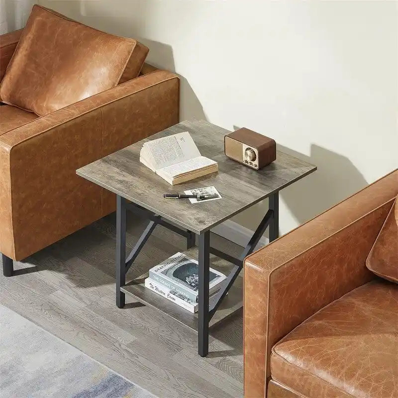 Mesa auxiliar de 24 pulgadas con diseño industrial - mesa lateral grande - 23.62D x 23.62W x 23.43H