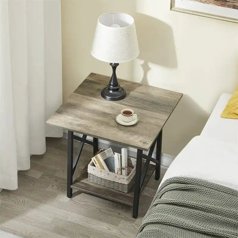 Mesa auxiliar de 24 pulgadas con diseño industrial - mesa lateral grande - 23.62D x 23.62W x 23.43H
