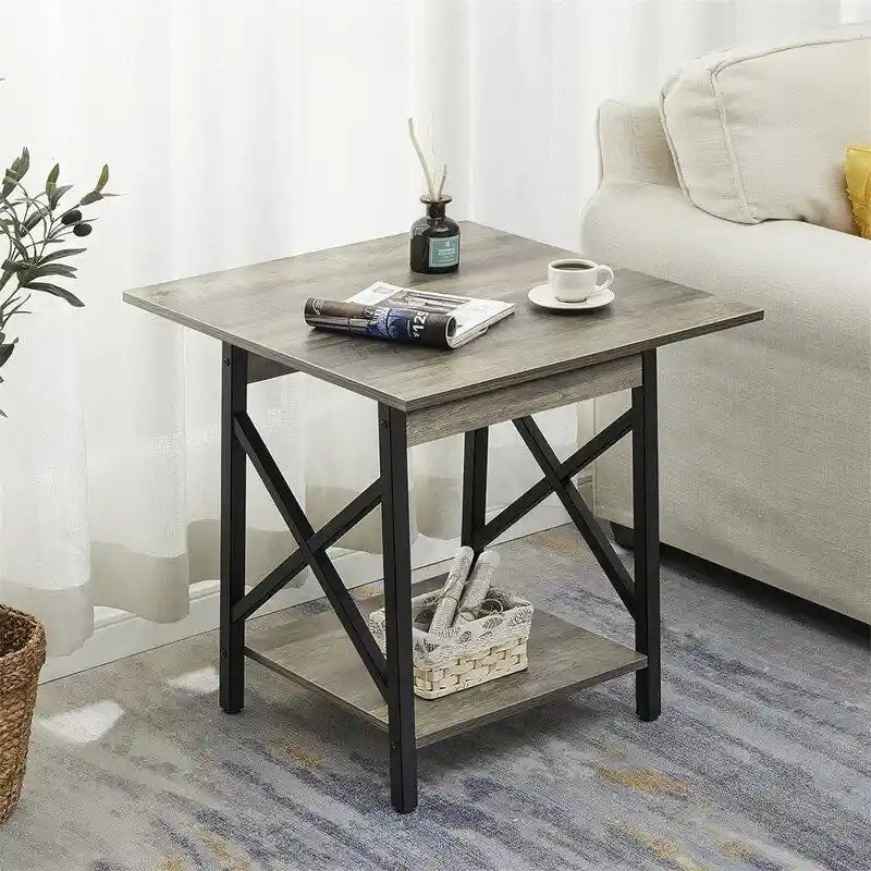 Mesa auxiliar de 24 pulgadas con diseño industrial - mesa lateral grande - 23.62D x 23.62W x 23.43H