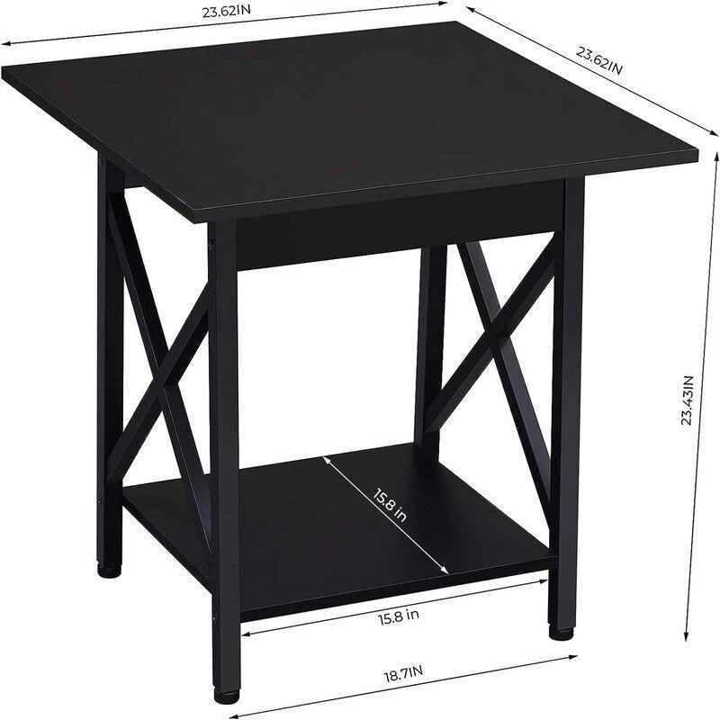 Mesa auxiliar de 24 pulgadas con diseño industrial - mesa lateral grande - 23.62D x 23.62W x 23.43H