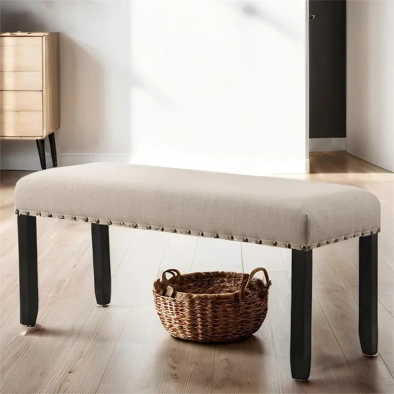 Fabric Dining Bench with Nailhead Trim and Wood Frame