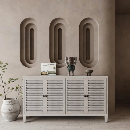 Credenza laterale in legno con 4 ante a persiana