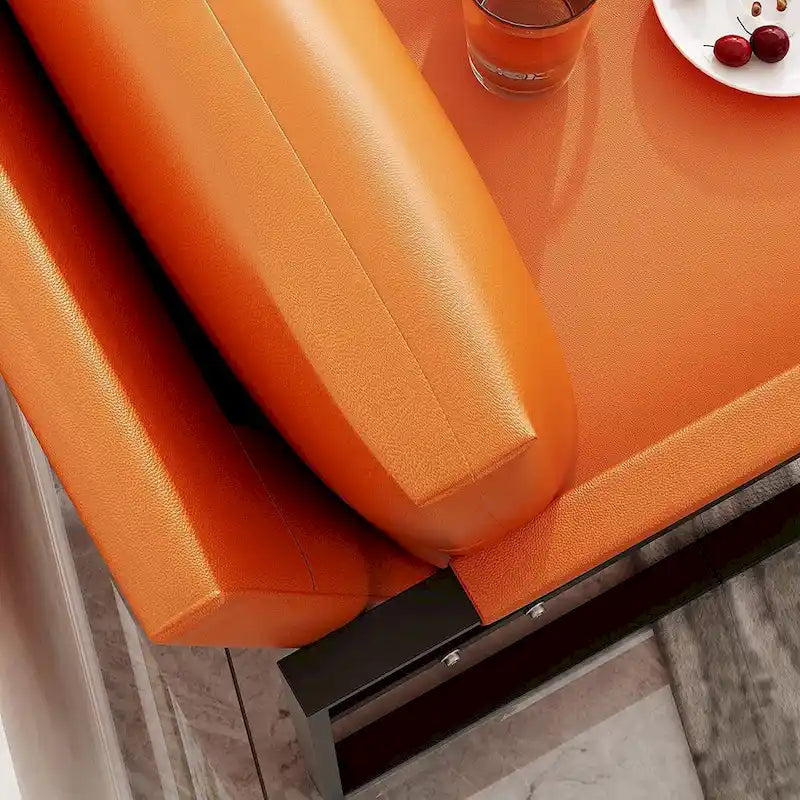 Sillón moderno de cuero naranja con cojín de respaldo acolchado extragrueso, sillón decorativo individual para la sala