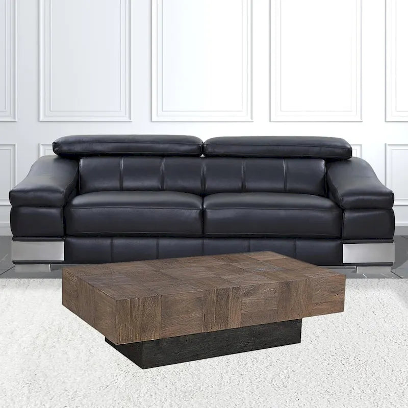 Mesa de centro de madera maciza en marrón oscuro y negro de 59