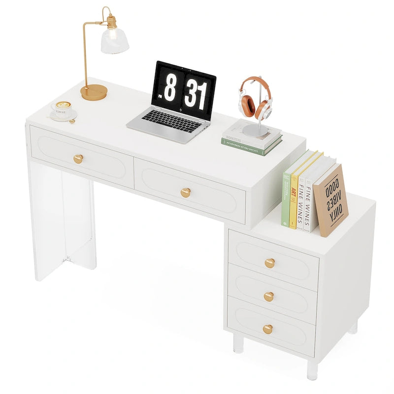 Scrivania moderna per computer con 5 cassetti e base in acrilico