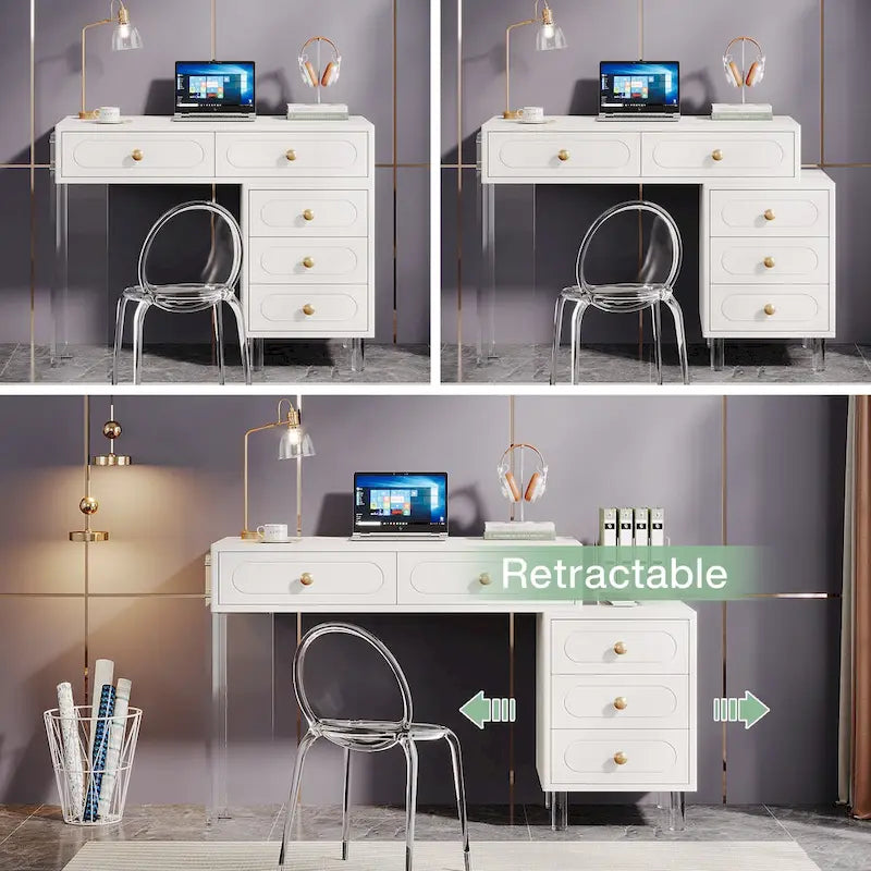 Scrivania moderna per computer con 5 cassetti e base in acrilico