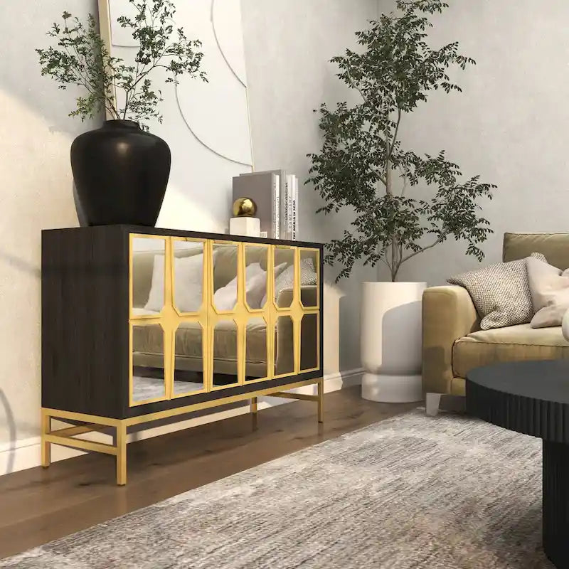 Armario de madera para habitación con frente de espejo - dorado o negro
