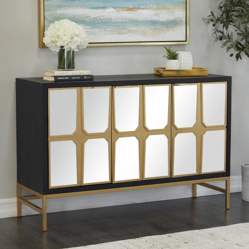 Armario de madera para habitación con frente de espejo - dorado o negro
