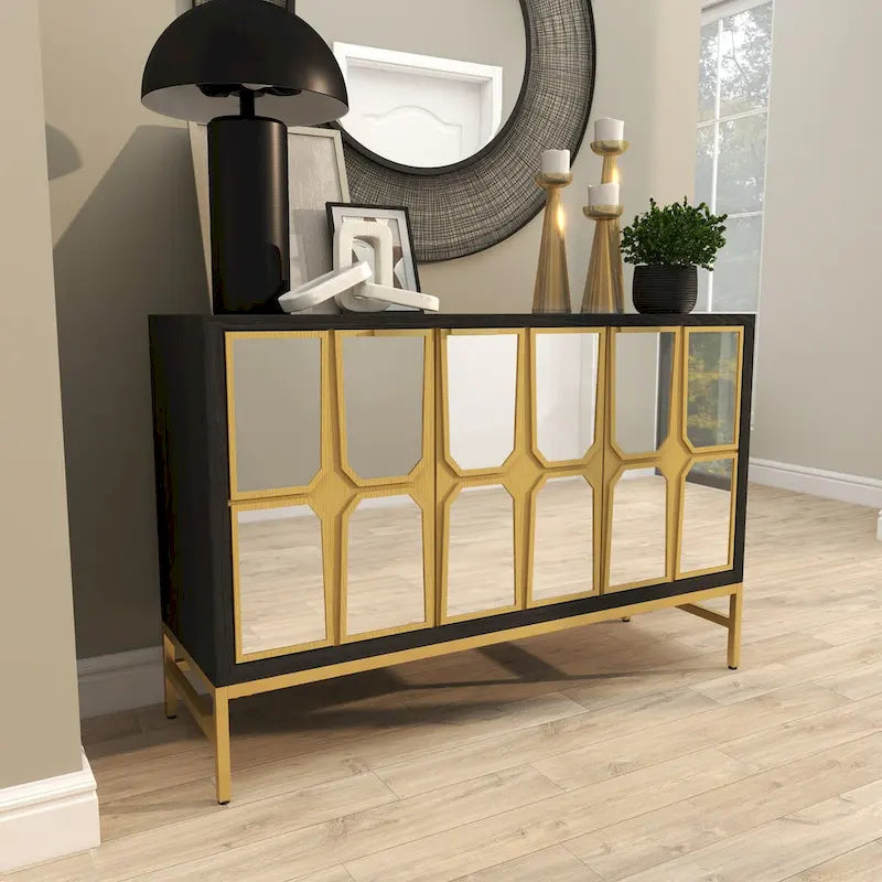 Armario de madera para habitación con frente de espejo - dorado o negro