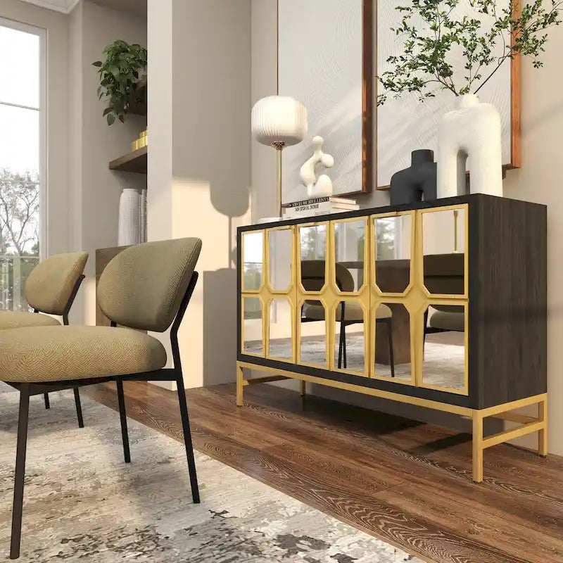 Armario de madera para habitación con frente de espejo - dorado o negro