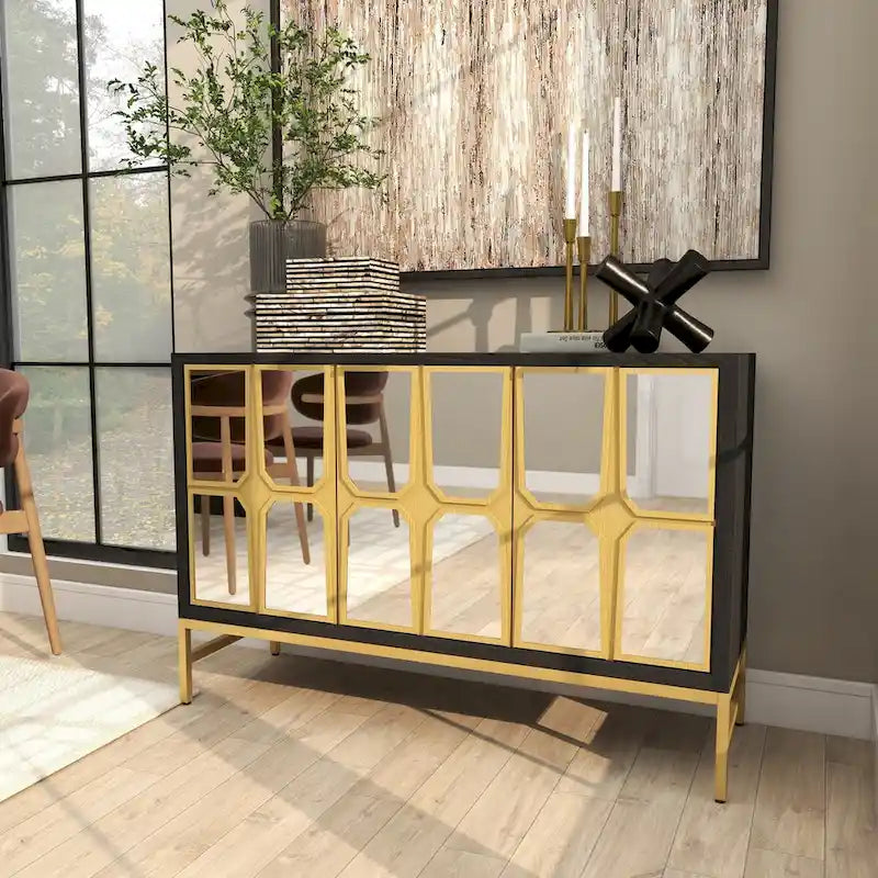 Armario de madera para habitación con frente de espejo - dorado o negro