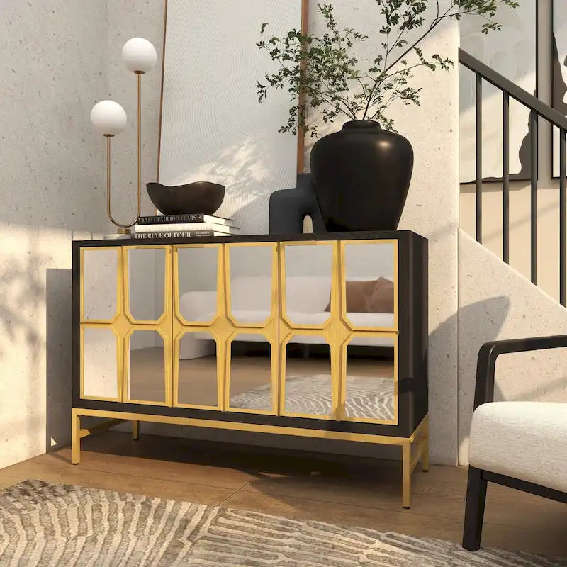 Armario de madera para habitación con frente de espejo - dorado o negro