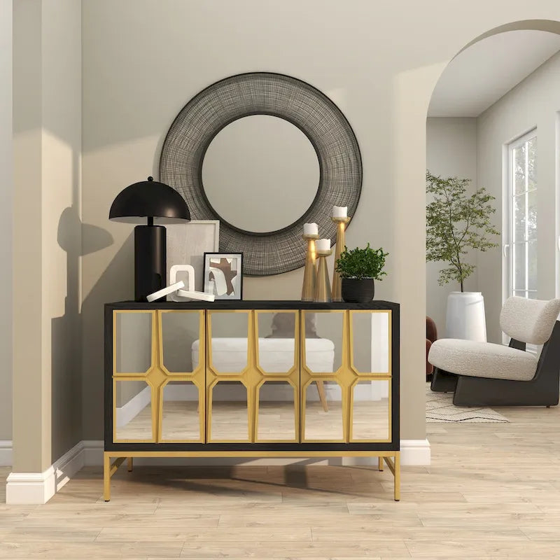 Armario de madera para habitación con frente de espejo - dorado o negro