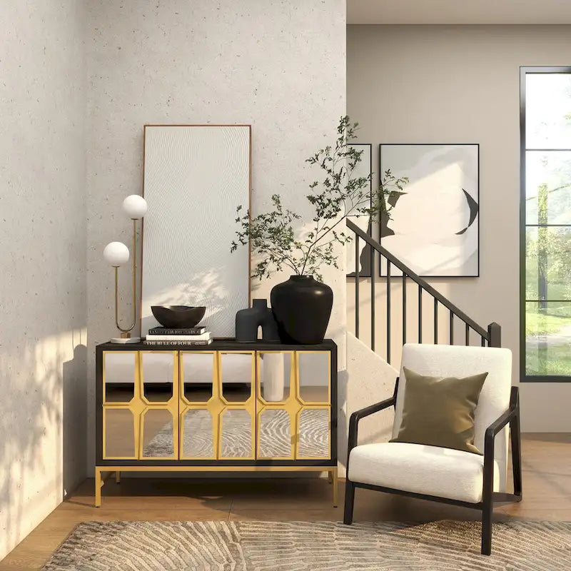Armario de madera para habitación con frente de espejo - dorado o negro