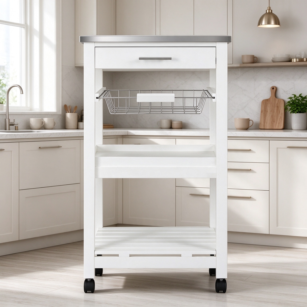 Carrito de cocina con ruedas, cesta de almacenamiento y cajones - 18.5 x 14.5 x 33 ( L x W x H )
