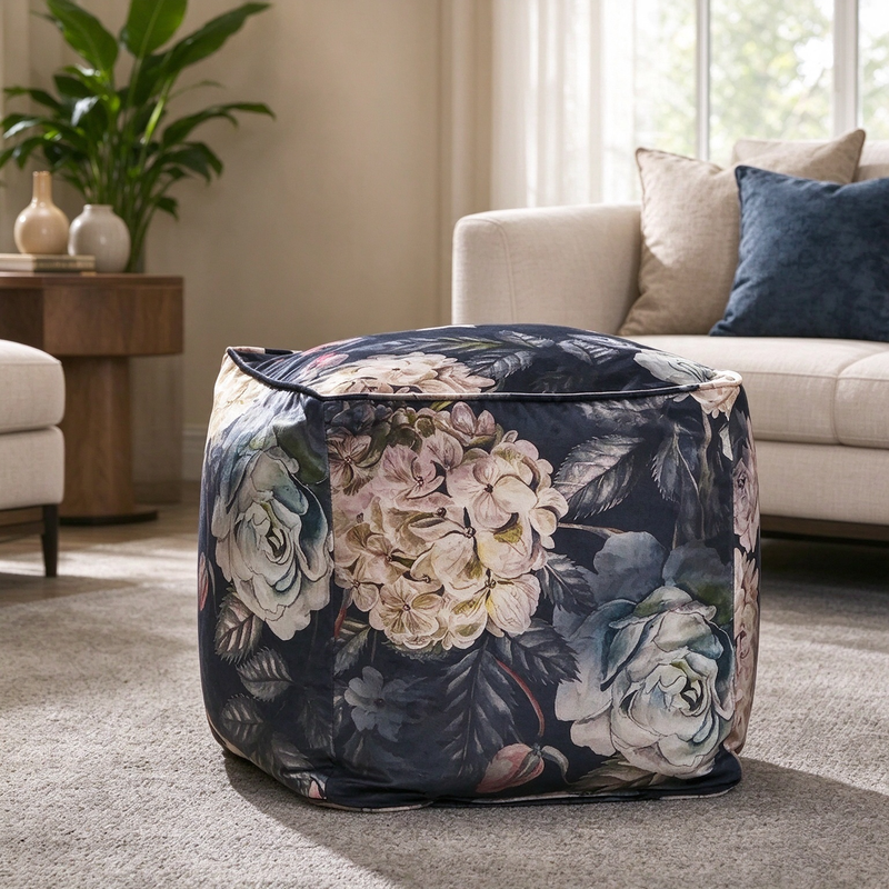 Puf cúbico con estampado floral